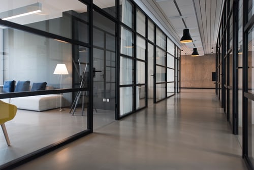 Modern office with panelled glass walls