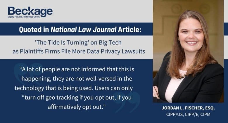 Jordan Fischer Quoted in NLJ article regarding Data Privacy Lawsuits