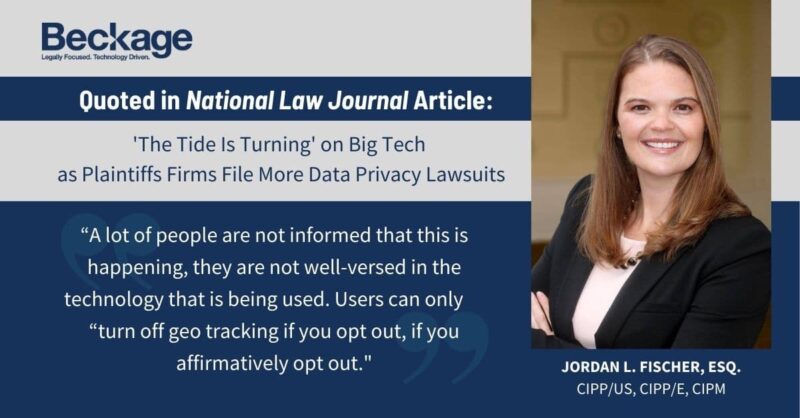 Jordan Fischer Quoted in NLJ article regarding Data Privacy Lawsuits