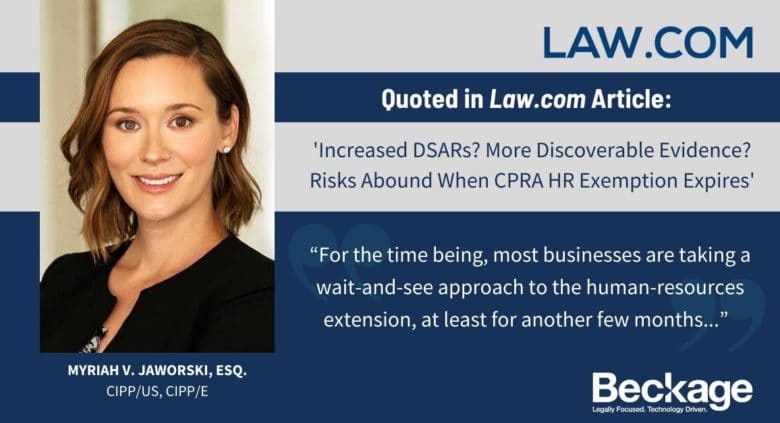 Myriah Jaworski Quoted in Law.com article Increased DSARs